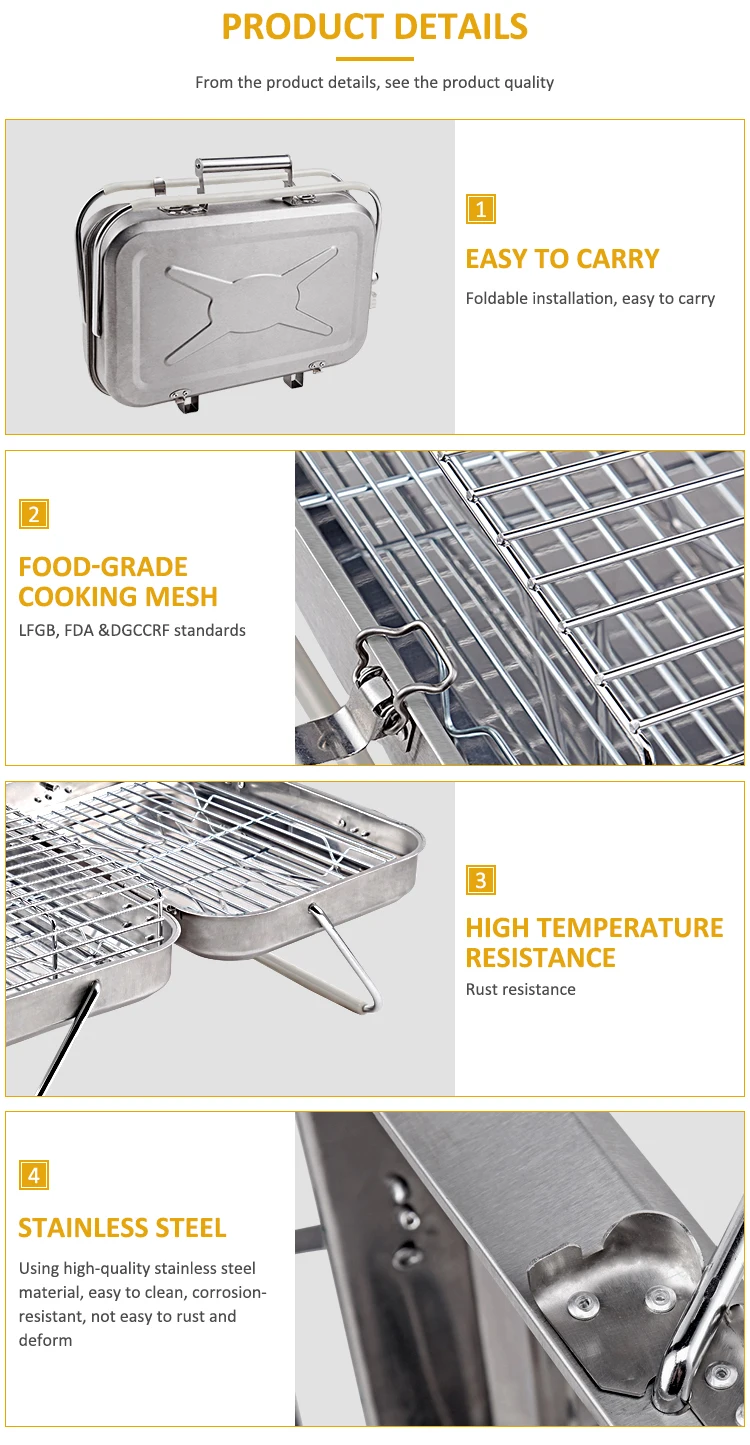 High Quality Table Top Outdoor Camping Barbecue Stainless Steel Folding