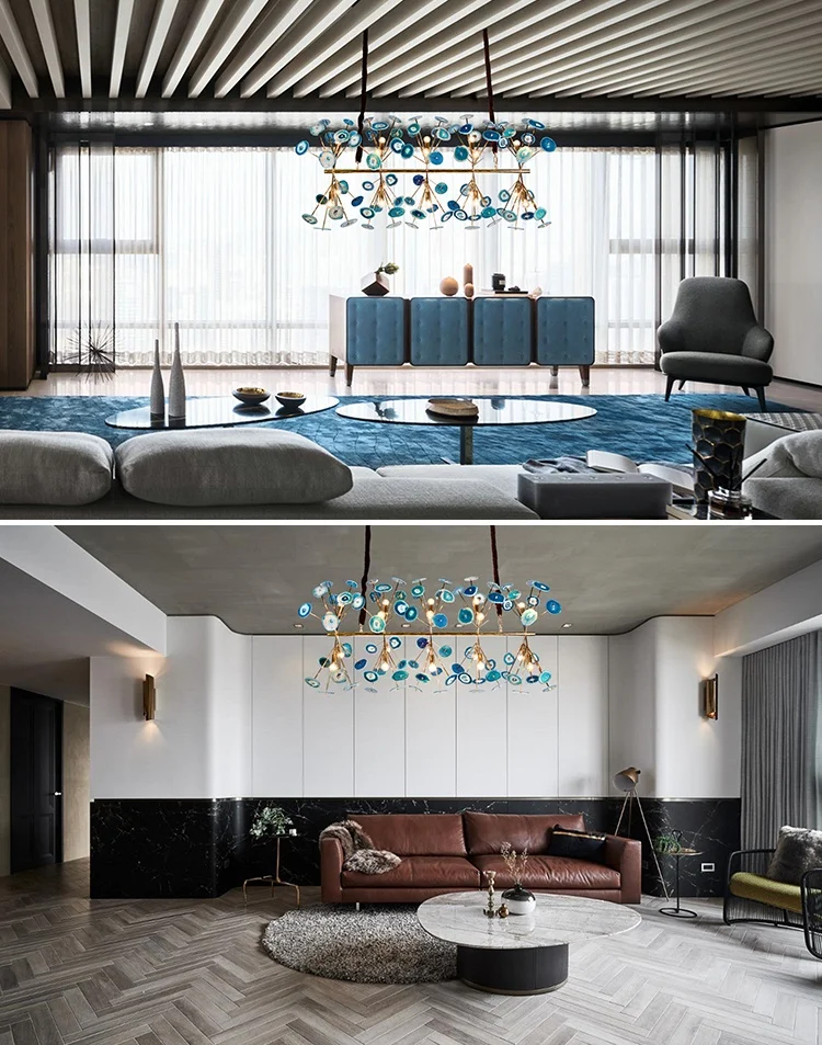 High End Loft Style Custom Blue Agate  Chandelier lighting for Hotel  Living Room