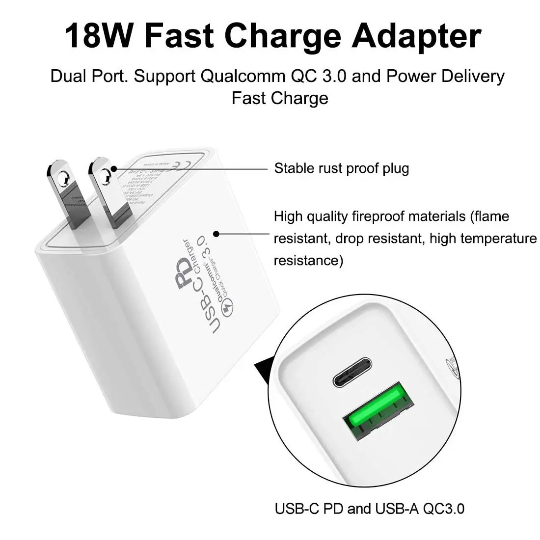 For apple iphone 8 / X / XR fast charger US EU UK Plug adapter 18W QC 3.0 USB PD wall charger