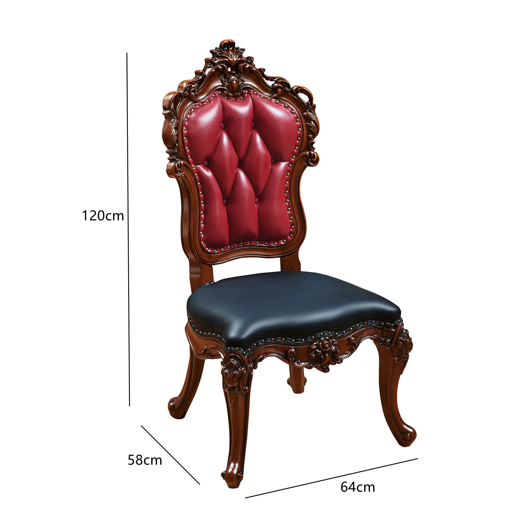 High Quality Luxury Solid Wood Carved Upholstered Retro Leather Dining
