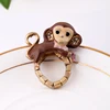 jz0020 Cute Animal Gold Plated Elastic Adjustable Crystal Rhinestone Brown Enamel Monkey Charm Ring for Cute Girls
