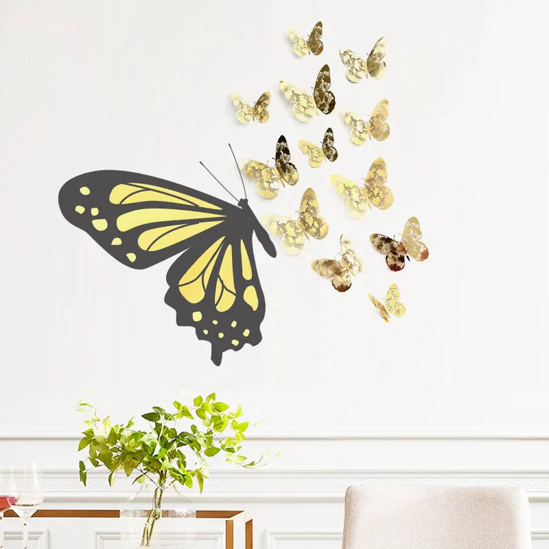 Yellow Black Half Butterfly With 12pcs 3d Gold Hollow Paper Card Butterfly  Wall Stickers Living Room Home Decoration Wall Decal - Buy 3d Wall Sticker,Butterfly  Wall Stickers,Wall Stickers Decoration Product on Alibaba.com