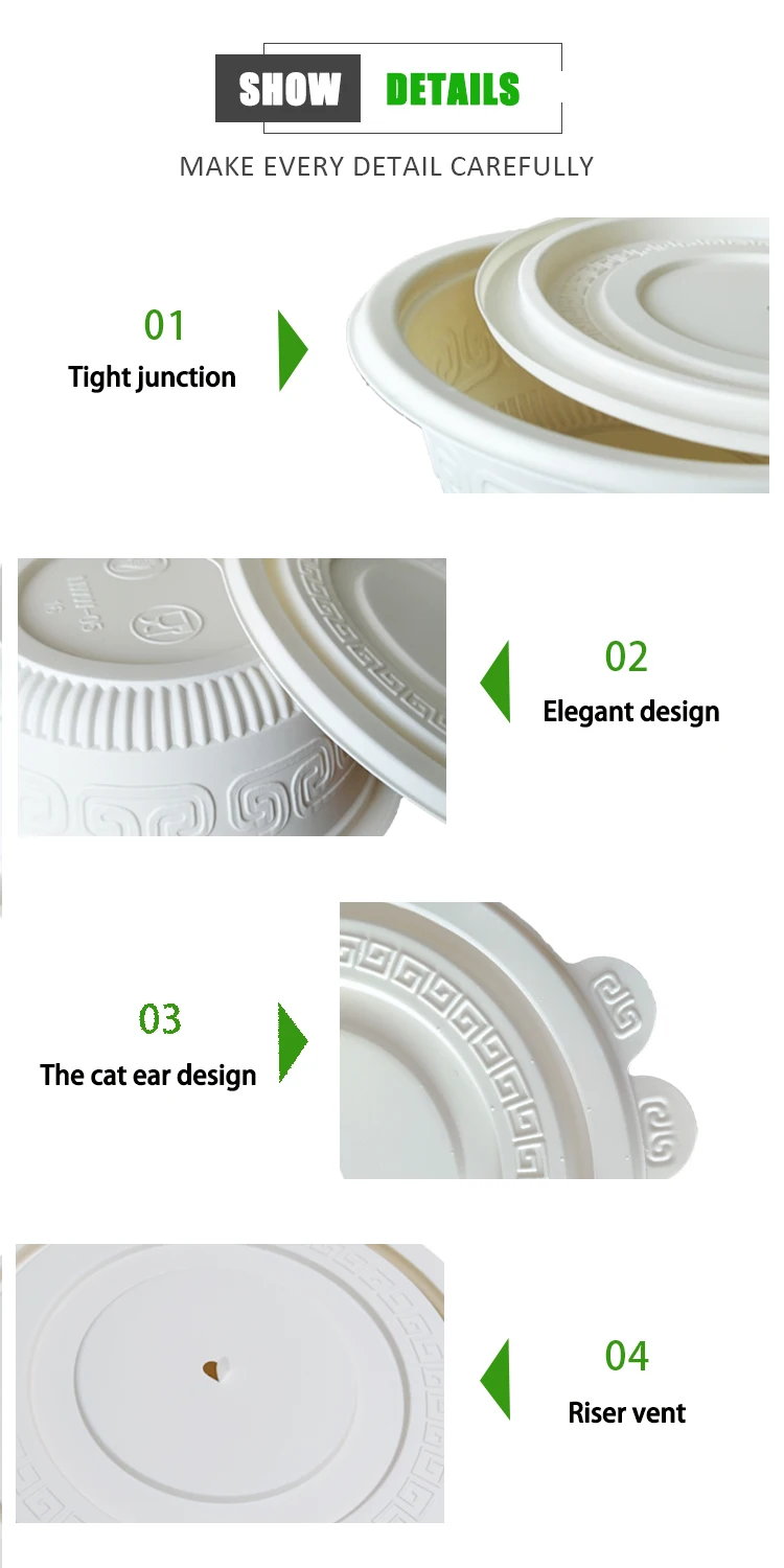 Biodegradable Ramen Bowl 300Ml Corn Starch Soup Bagasse Bowls
