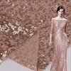 Wholesale customized width embroidered soft mesh polyester rose gold sequin fabric