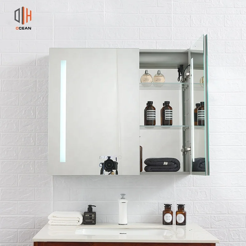 Smart Bathroom Mirror With Digital Clock And Lighted Medicine