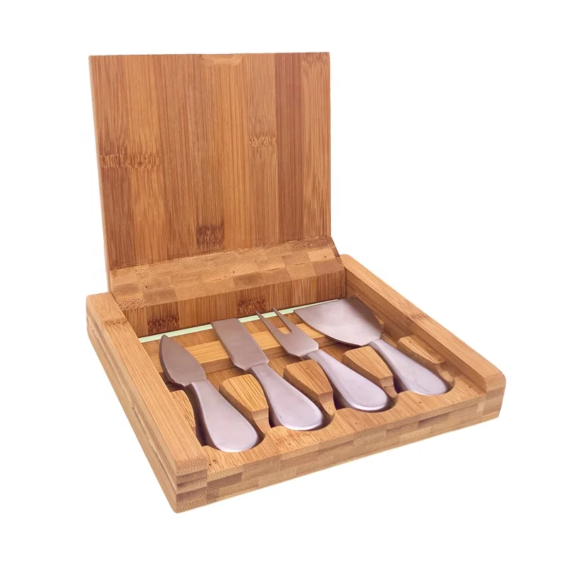 
Easy storage 4pcs cheese knife set in bamboo box 