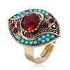 Temperament Luxury Retro Court Style Ruby Rhinestone Resin Adjustable Ring For Women