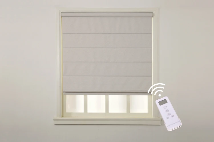 Flocked Cordless Remote Control Window Roman Shades Electrical Jalousie ...