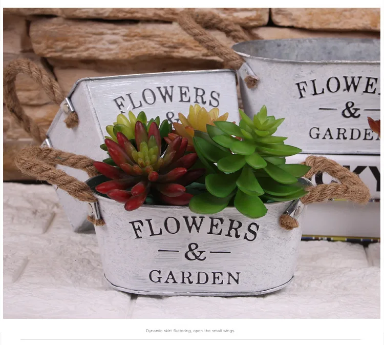 Pastoral Iron Hemp Rope Handle Hanging Bucket Indoor  Decoration Retro Flower Pots in Bulk