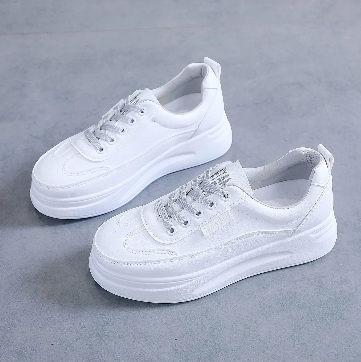 Solid Color White Mesh Rubber Platform Shoes Sport Women Ladies Sports ...