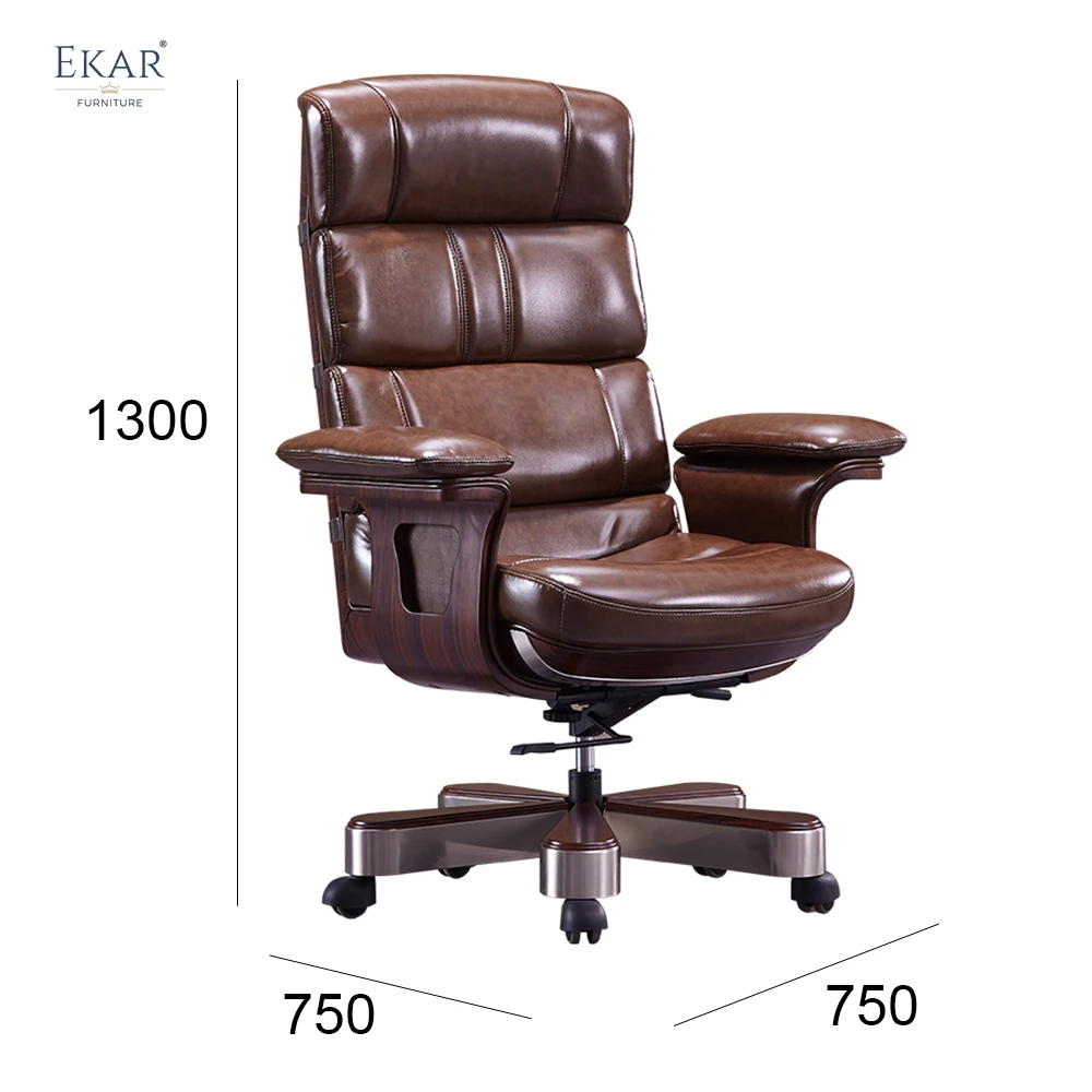 High quality high back luxury comfortable genuine leather office chair boss manager chair leather reclining boss office chair supplier