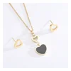 ST10091 Latest Design Simple Black And Gold Heart Elegant Stud Earring Sets Charm Stainless Steel Sets Jewelry Sets