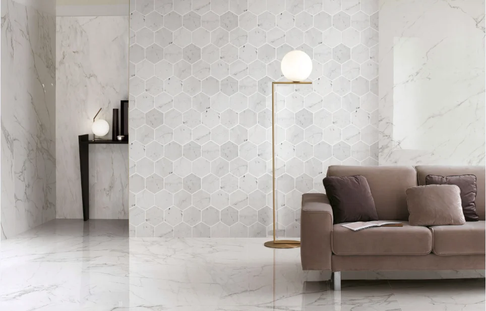 Venta caliente Banico Carrara Mosaico 2 '' hexagonal Fabricación de mosaico de piedra natural de Foshan China