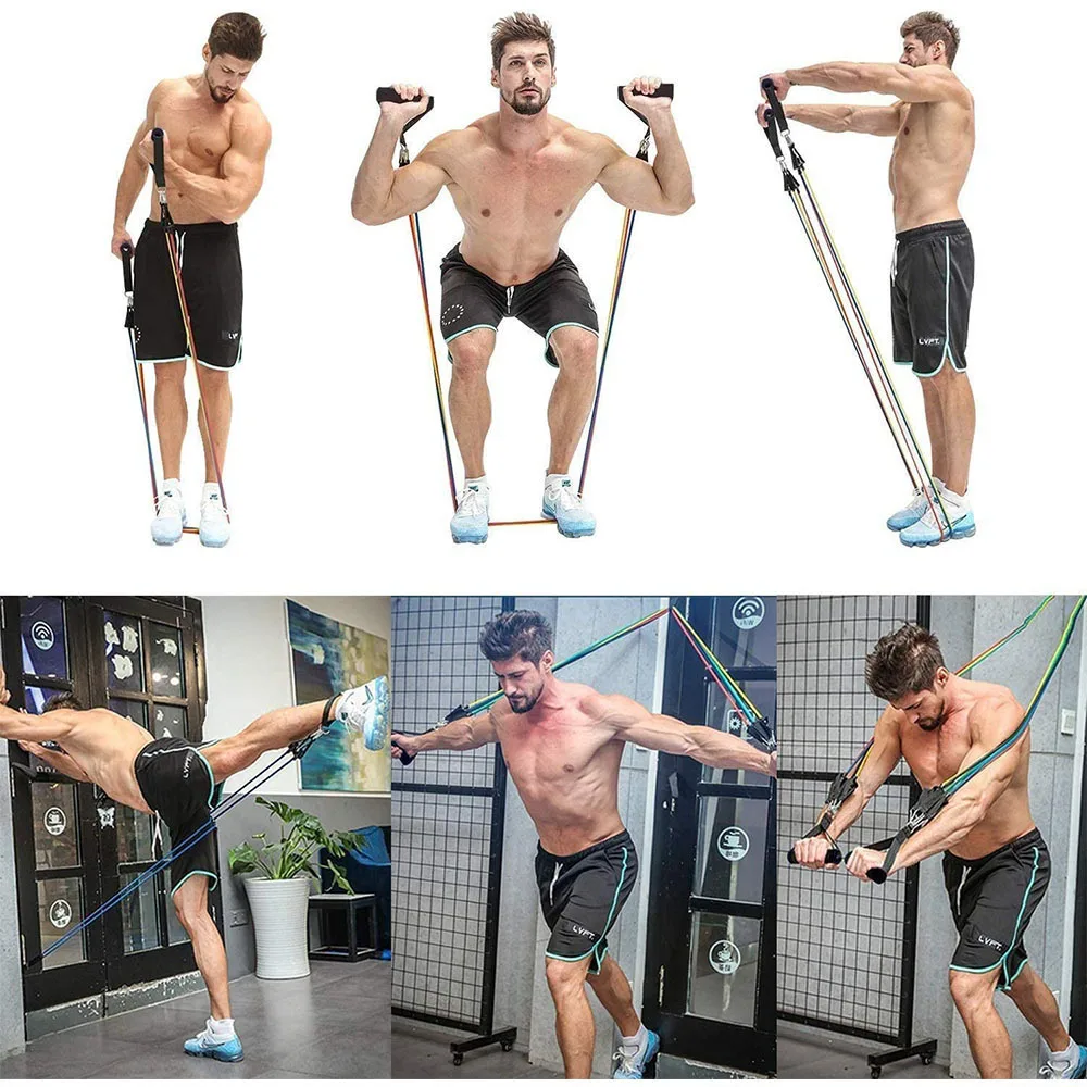 12 PcsPull Rope Fitness Set Muscle Training Band Gym Resistance Elastic Yoga 