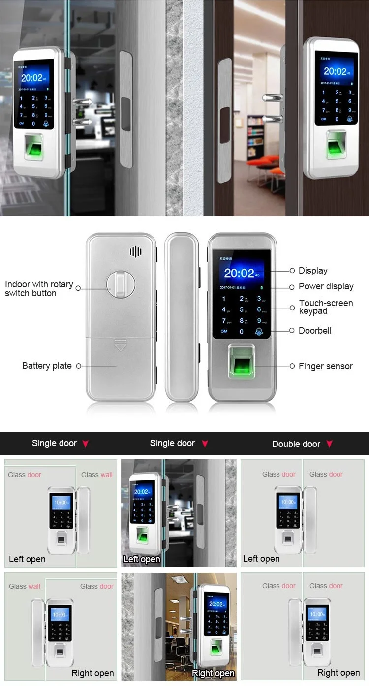 New Arrival Digital Biometric Fingerprint Glass Door Lock for Office DH-G8913-J