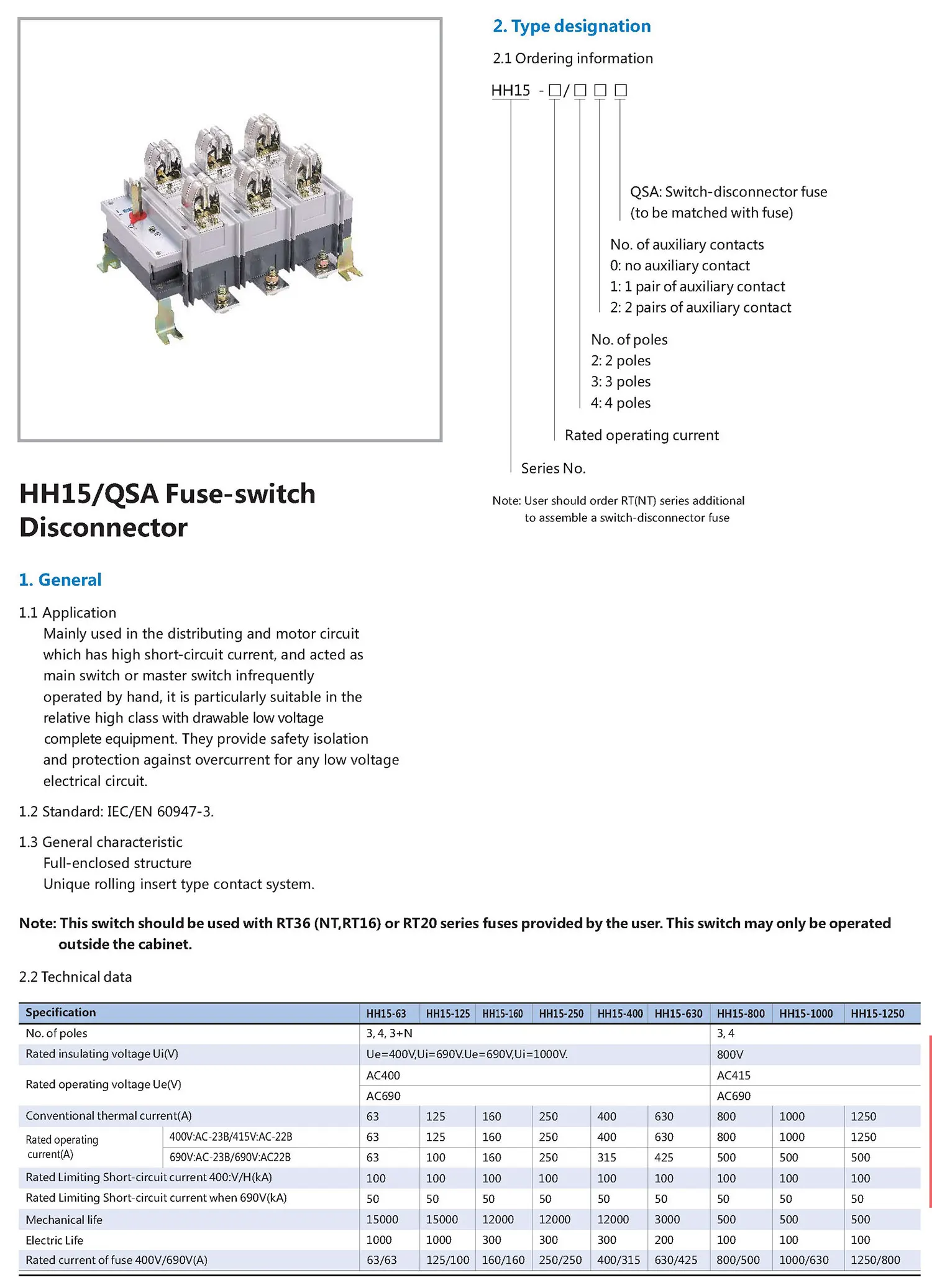 Chint original HH15 63A 125A 250A 400A 630A 800A 1000A 1250A 3QSA 4QSA Fuse Switch Disconnector