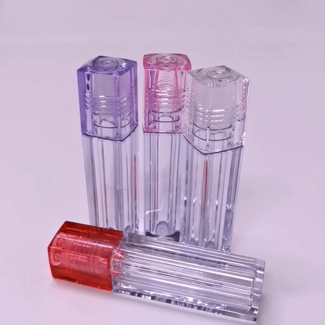 6ml Empty Square Clear Roll On Lip Gloss Tubes Container With Pink ...