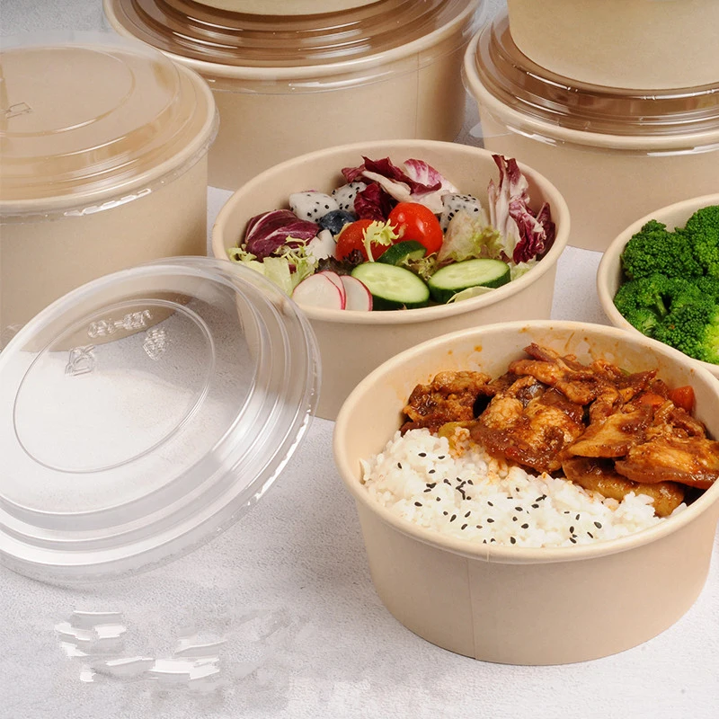 Eco Kraft Paper Disposable Round Cardboard Salad Food Bowls Container