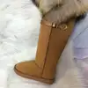 2019 factory waterproof sheepskin snow bootsfluffy raccoon fur trim shoes leather black long boots for women winter