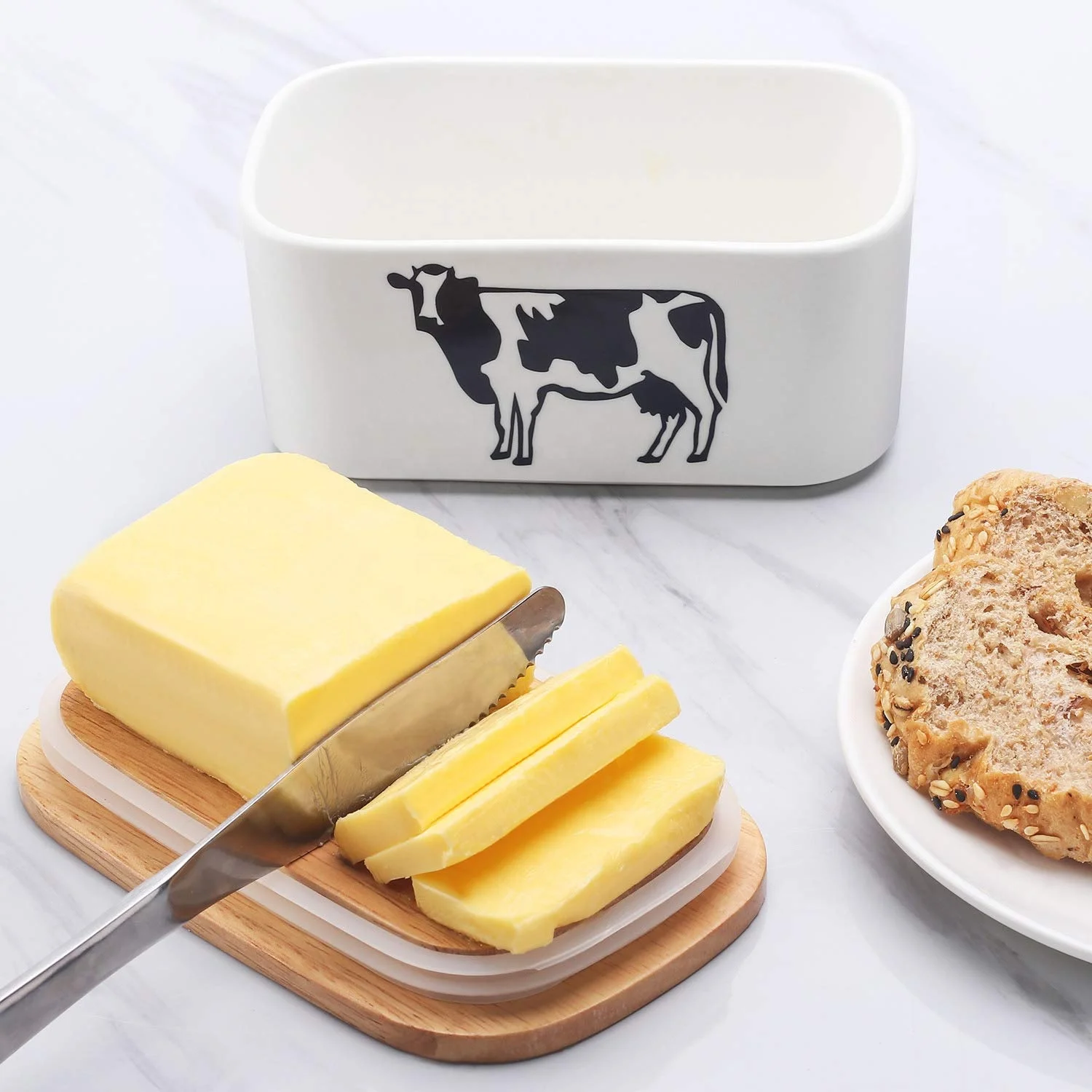 China Supplier Eco-Friendly Ceramic Butter Dish with Lid and Cover Home Kitchen Dinnerware New Goods Plate Dish manufacture