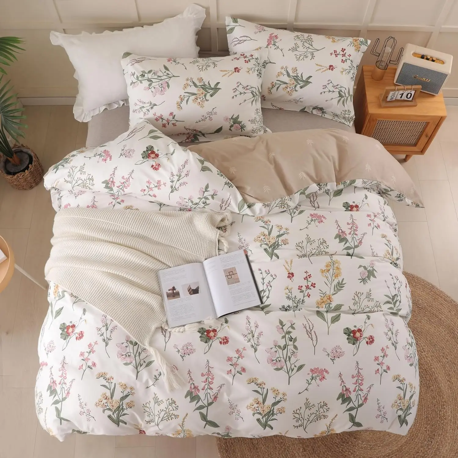 100% Cotton Leaf Pattern Duvet Cover Set Soft 3-Piece Bedding Comforter Cover with Leaf Pattern Elegant and Cozy details