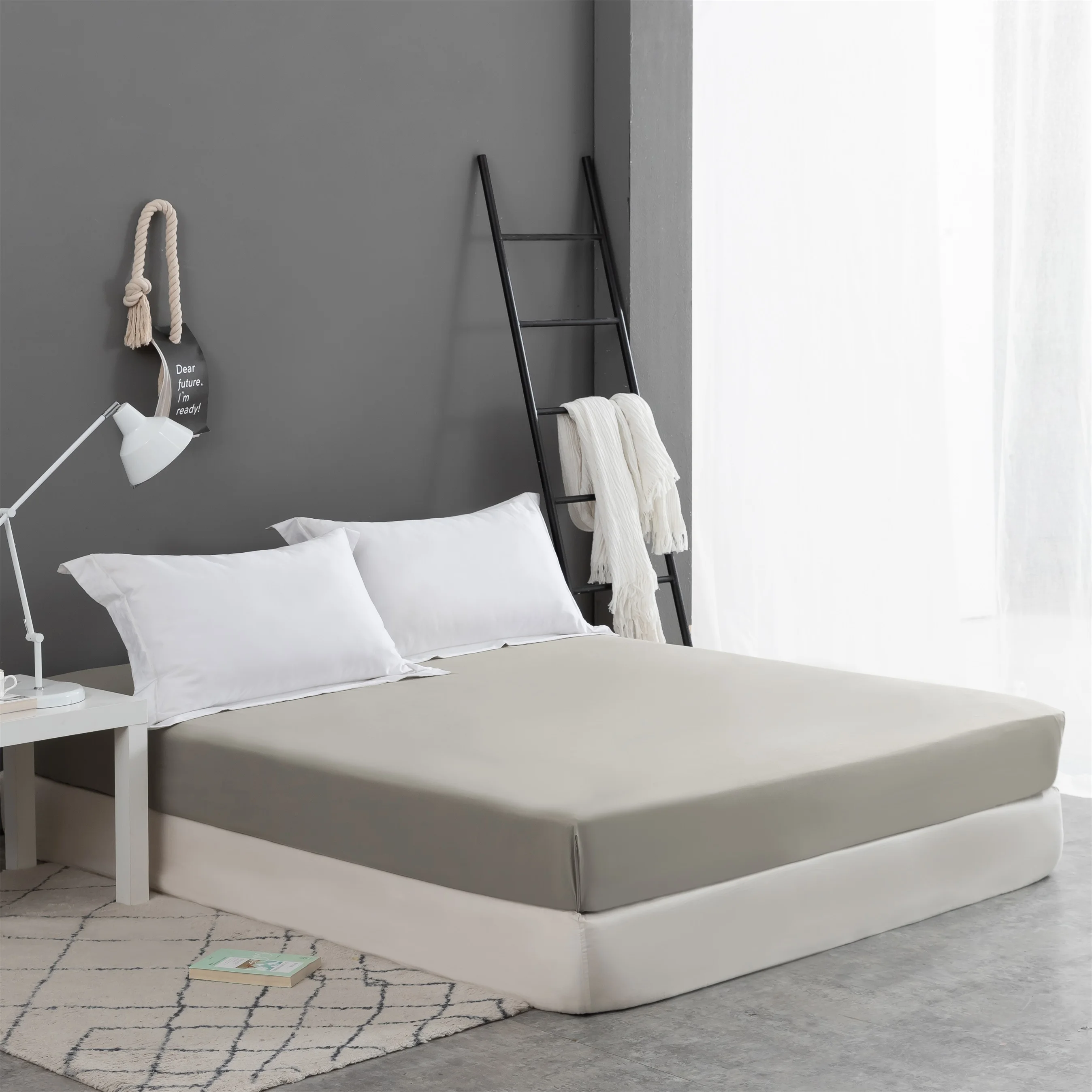 Mohap Home Textile Full Size Bulk Wholesale Light Blue Cotton Fitted