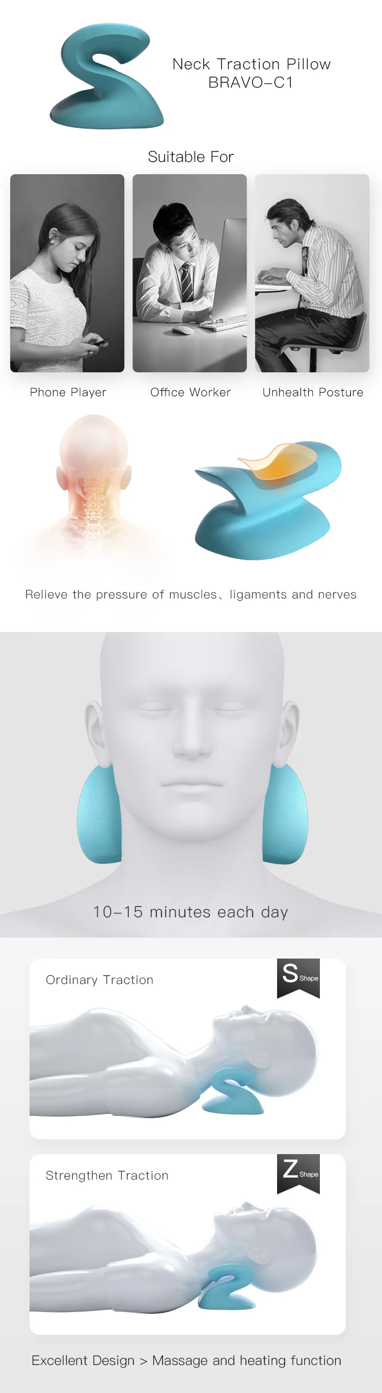New design orthopedic neck rest traction sleeping support pillow for neck pain relief