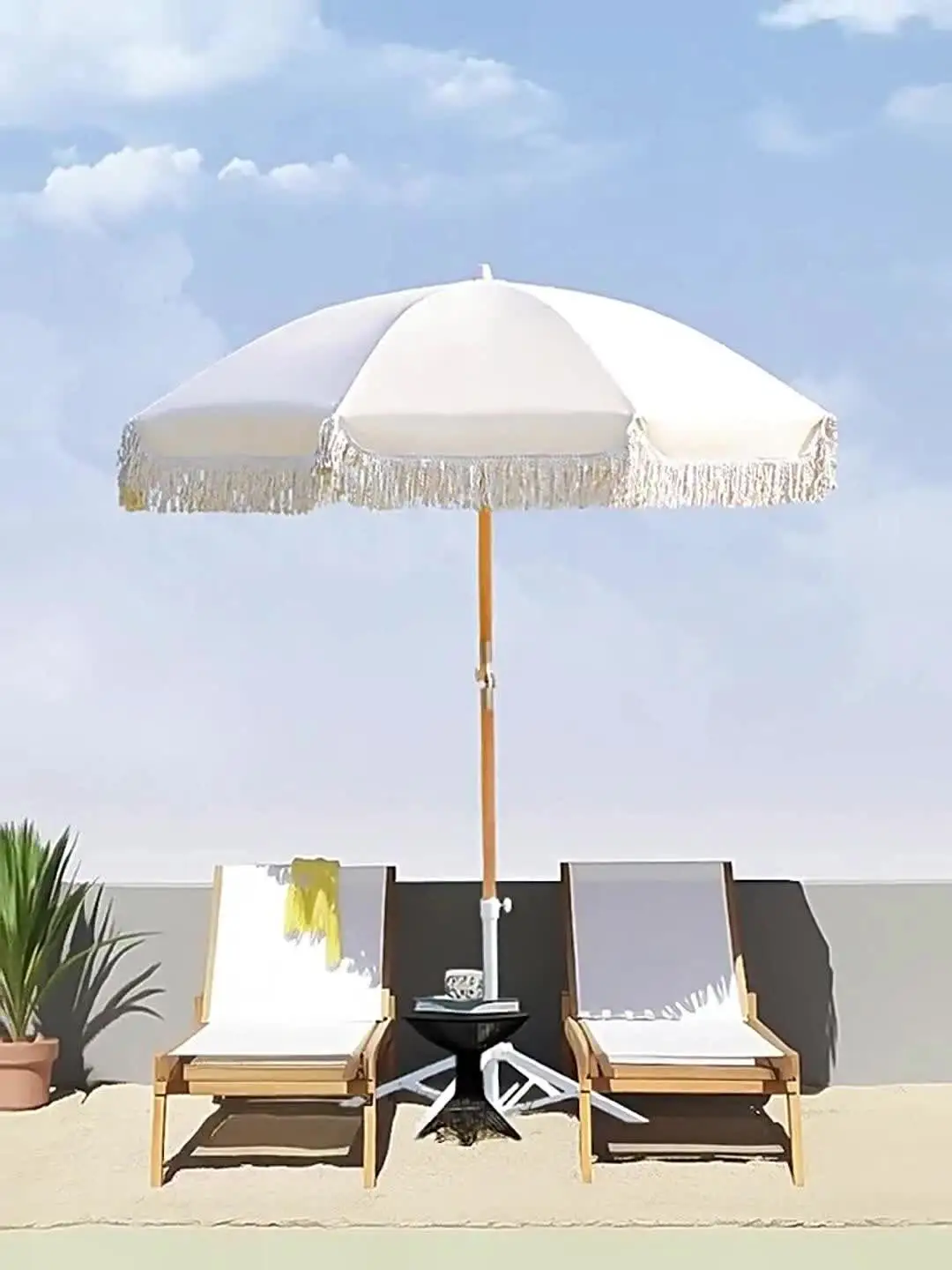 chic patio umbrella Costway 6.5 ft. Patio Umbrella with Fringe, Sun-Protective Polyester  Canopy, Beach Umbrella in Green + White HCST13875