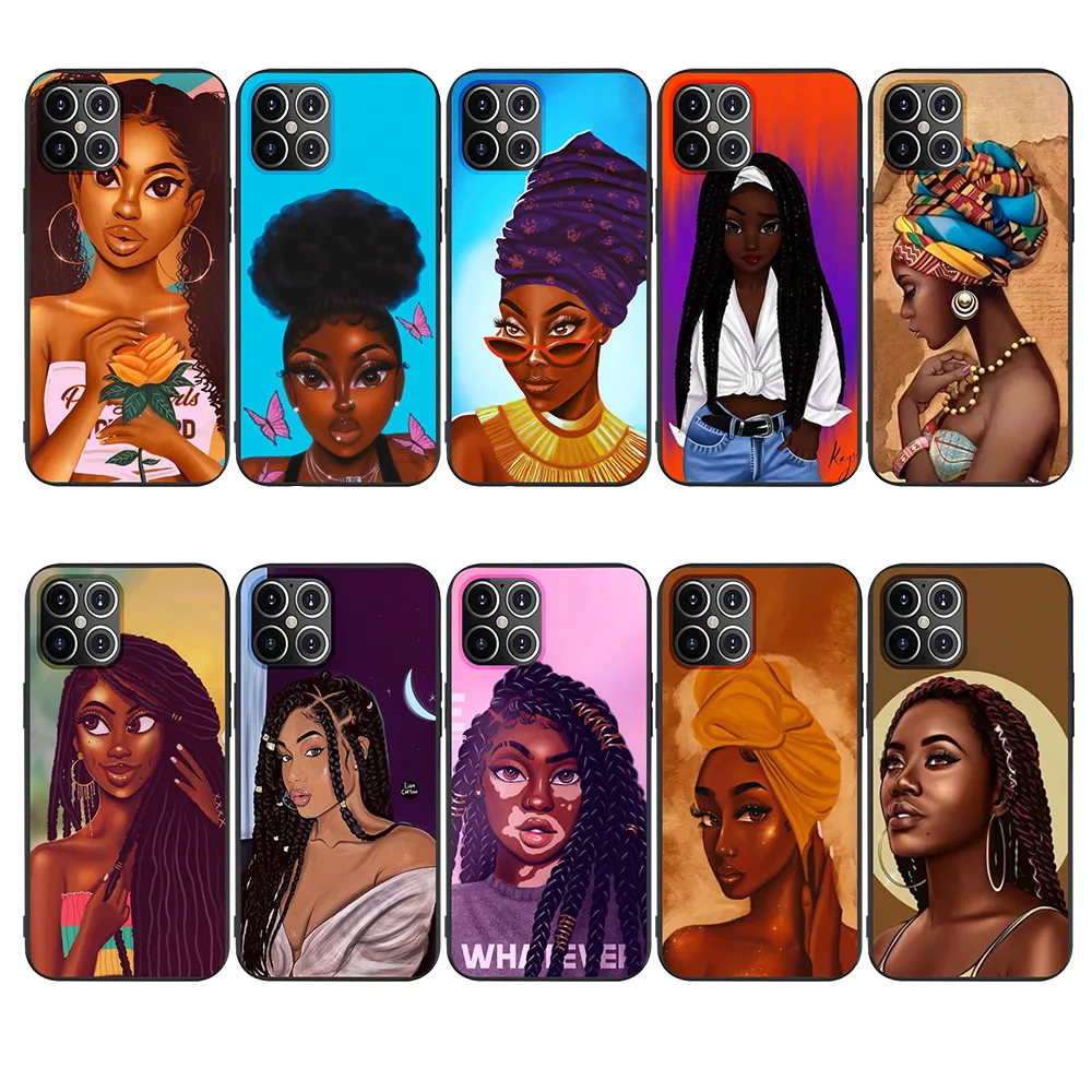 

Cartoon painting black girls Soft Mobile Phone Case For iPhone 12 pro