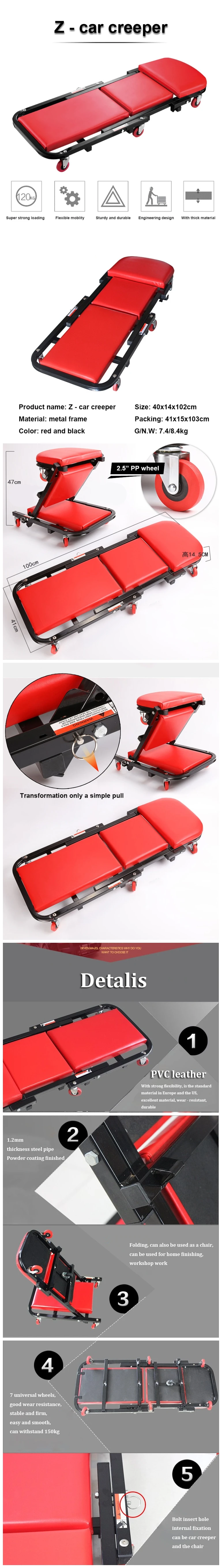 40" Z Shape Mechanic Creeper Seat Rolling Chair Workshop Stool Garage Shop Cart Tray Repair