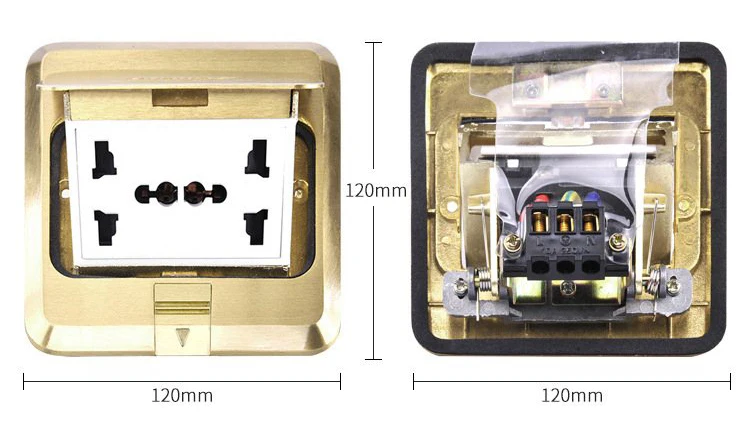 Pop-up Floor Ground Outlet Socket Copper Material 6 Hole Waterproof Residential Gold Color CE Direct Plug Fast Connection IP44