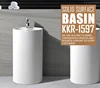 Free Standing Luxury White Color Oval Solid Surface Pedestal Wash Basin Bathroom Sink