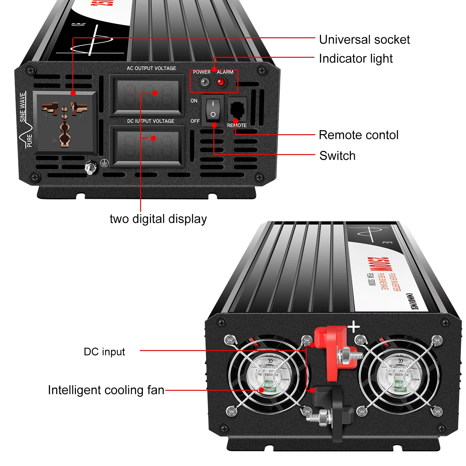 Pure Sine Wave Solar Power Car Inverter 2500w Dc Ac Swipower Remote