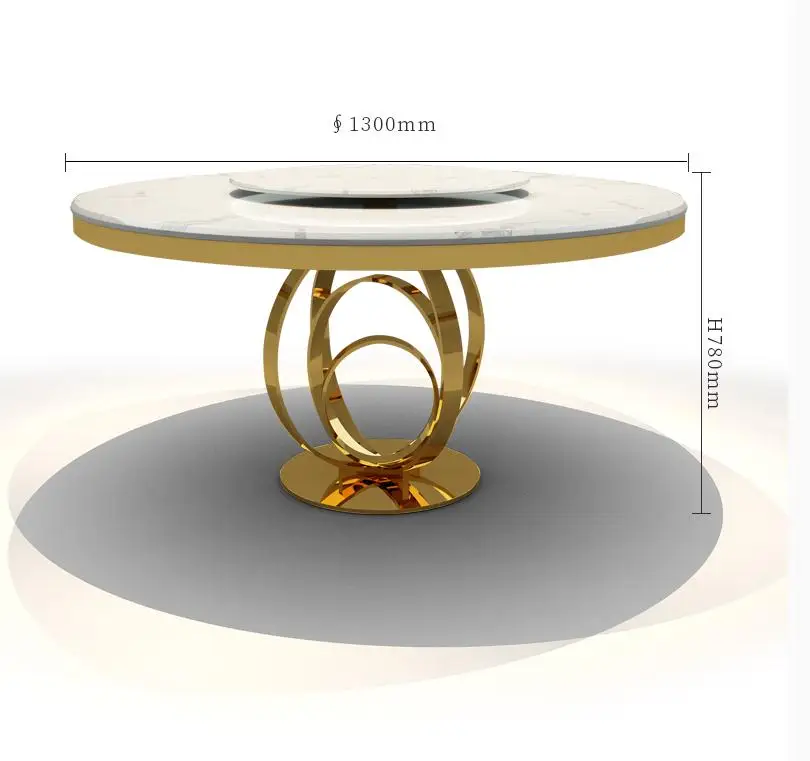 Luxury Marble Dining Table With Turntable Stainless Steel Legs Marble