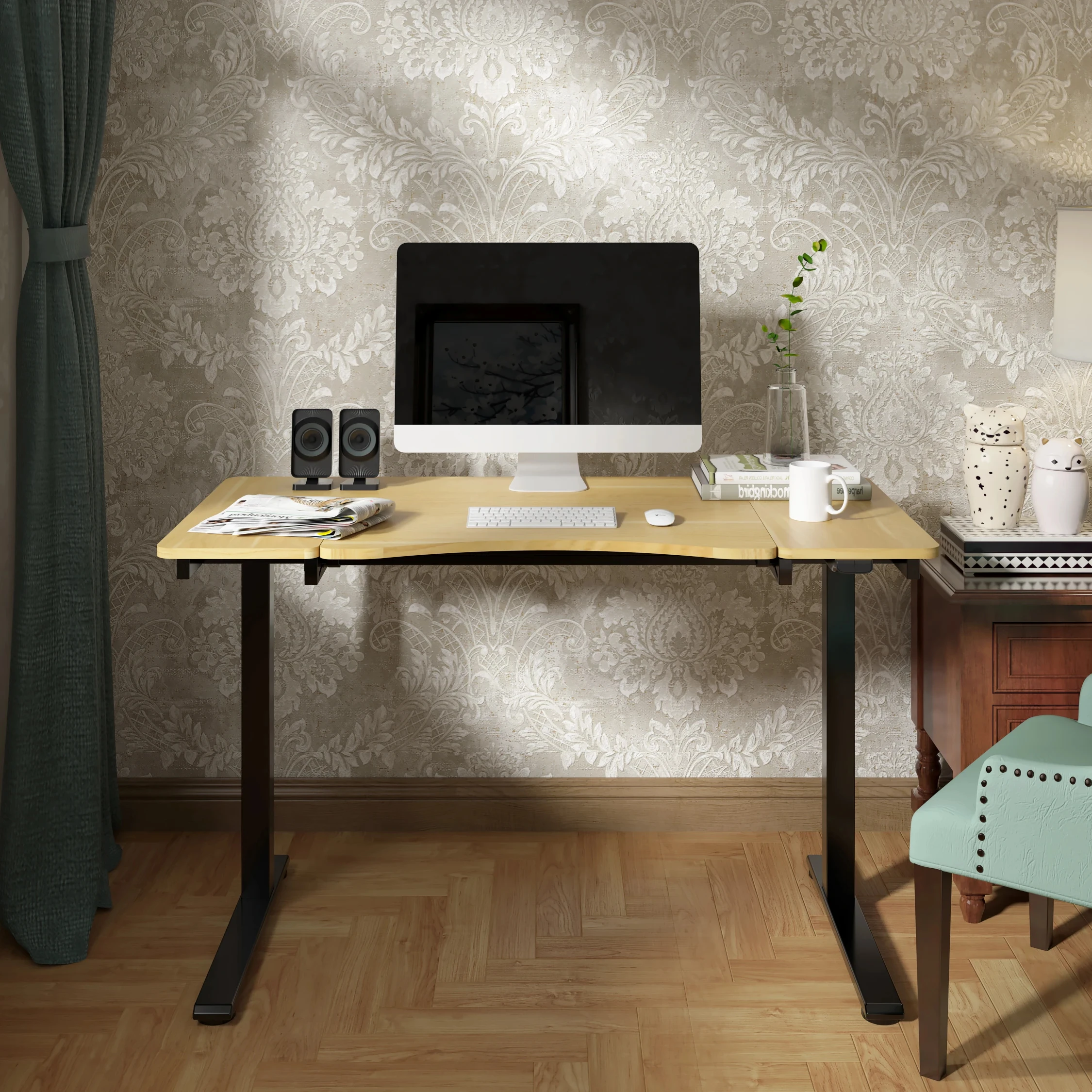 Loctek Heightadjustable Desk With Drawers And Flip Panel Storage Moden