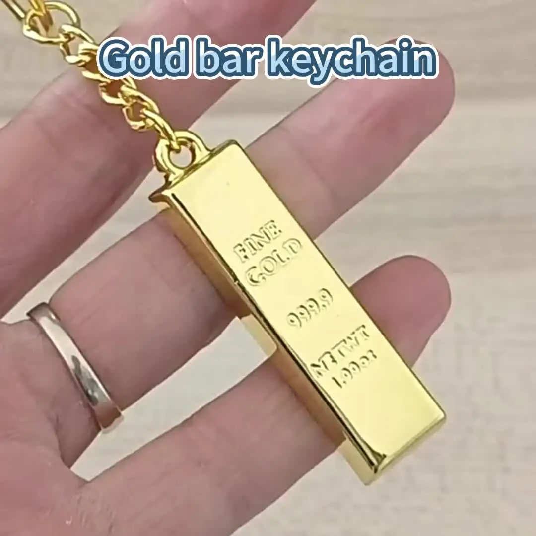 Hot Sale Custom Gold Bar Shaped Key Chain Fine Gold Gold Bar Keyring  Personalized Initial Blank 3D Mini Metal Keychain