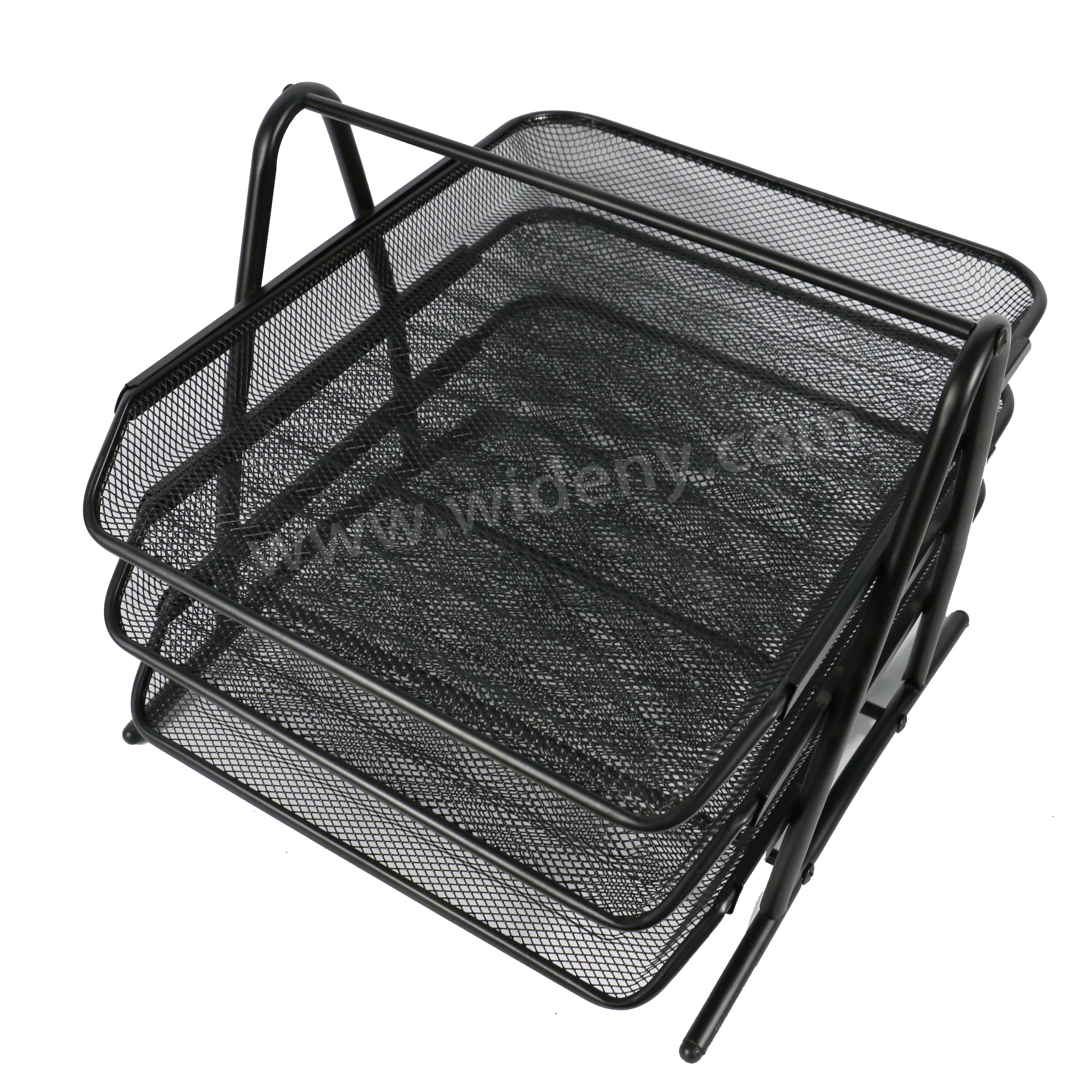 Office 3 Tier Black Metal Mesh Stackable Desktop Document Letter Tray