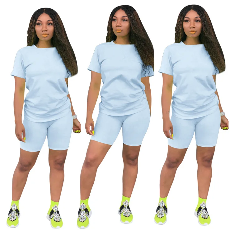 Hot Sale  Women Clothing  Polyester  Short Sleeves Neon Two Pieces Shorts Set Casual 2 Piece Women Outfit