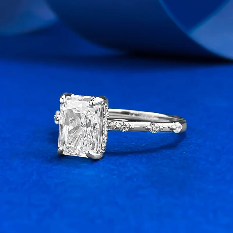 S925 Silver Daily Fashion White 6*8mm Diamond Ice Flower Cut Stone Daily Fashion American Gift IGI GIA Lab Diamond Ring
