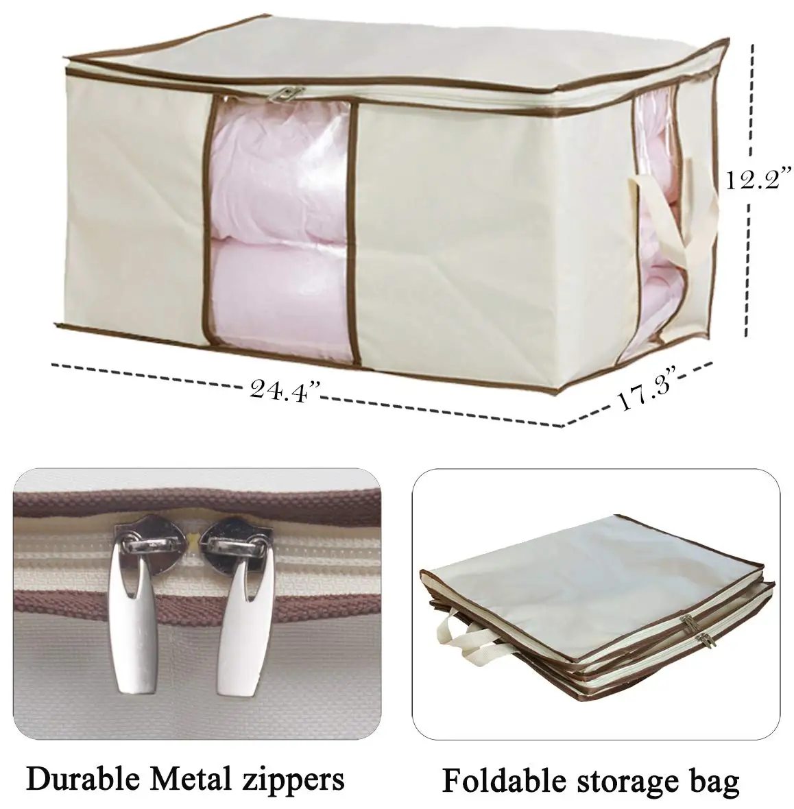 Custom Foldable Blankets Clothes Closet Organizer Home Quilt Nonwoven Storage Bag With Window