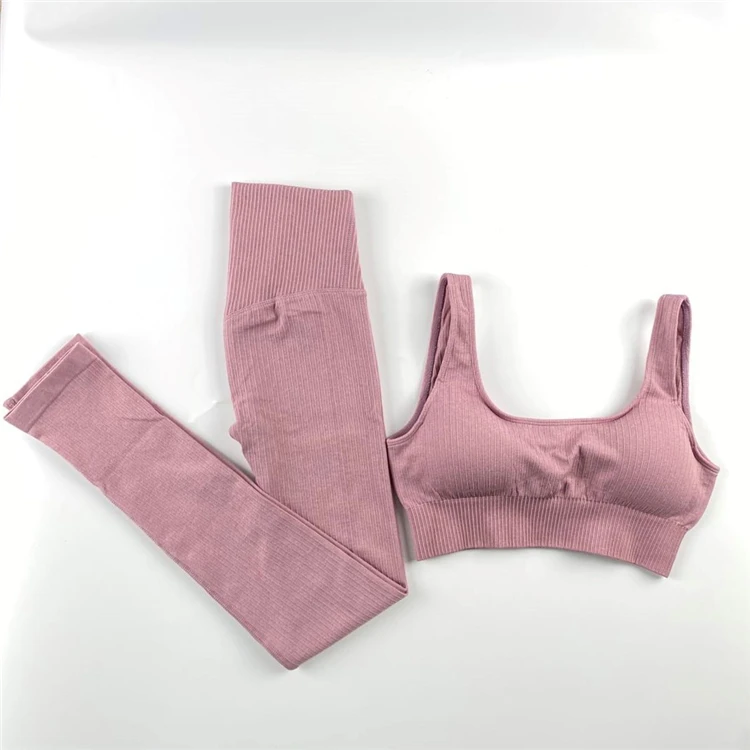2022 Fitness Seamless Yoga Set  Solid Crop Top+Long Pant Athleisure Women Suit Gym Sports Bra+Legging Two Piece Set Sportswear