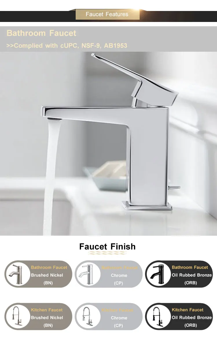 Upc Bathroom Water Faucet Super Quality Brushed Brass Basin Faucets
