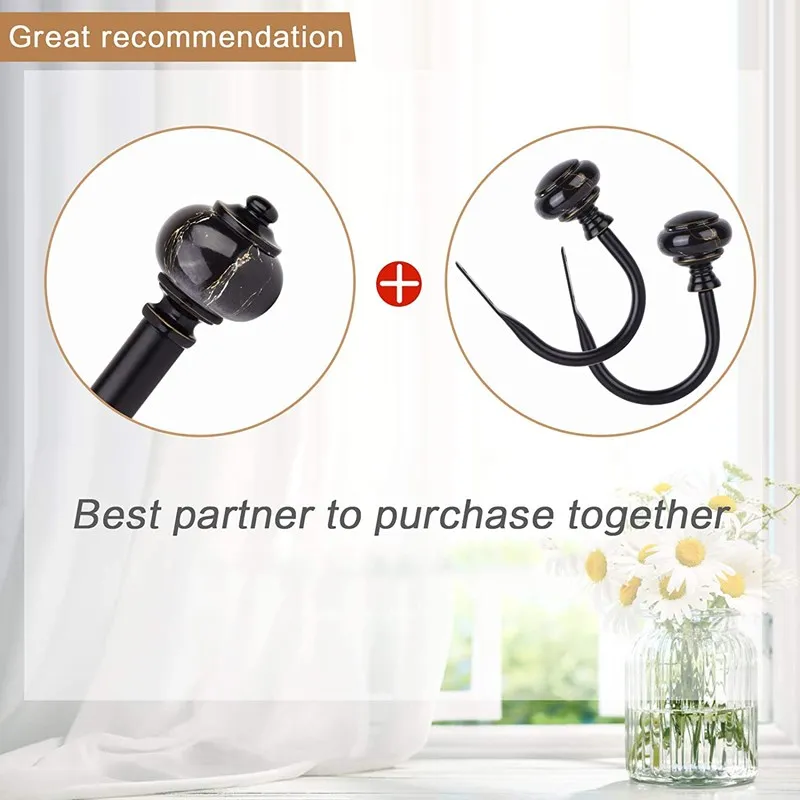 Marbled Finials Black1 Inch Curtain Rod Single Drapery Rod 38 To 72,72