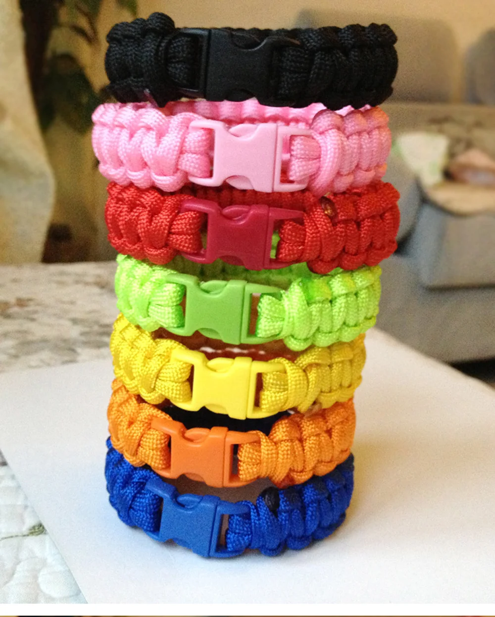 Lot of 1000 Colored 3/8" Curved Quick Release Buckle Paracord Survival Bracelets 