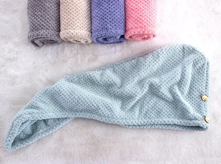Double layer waffle dry hair women's  wrap absorbent microfiber coral velvet hair hat rapid drying hair towel