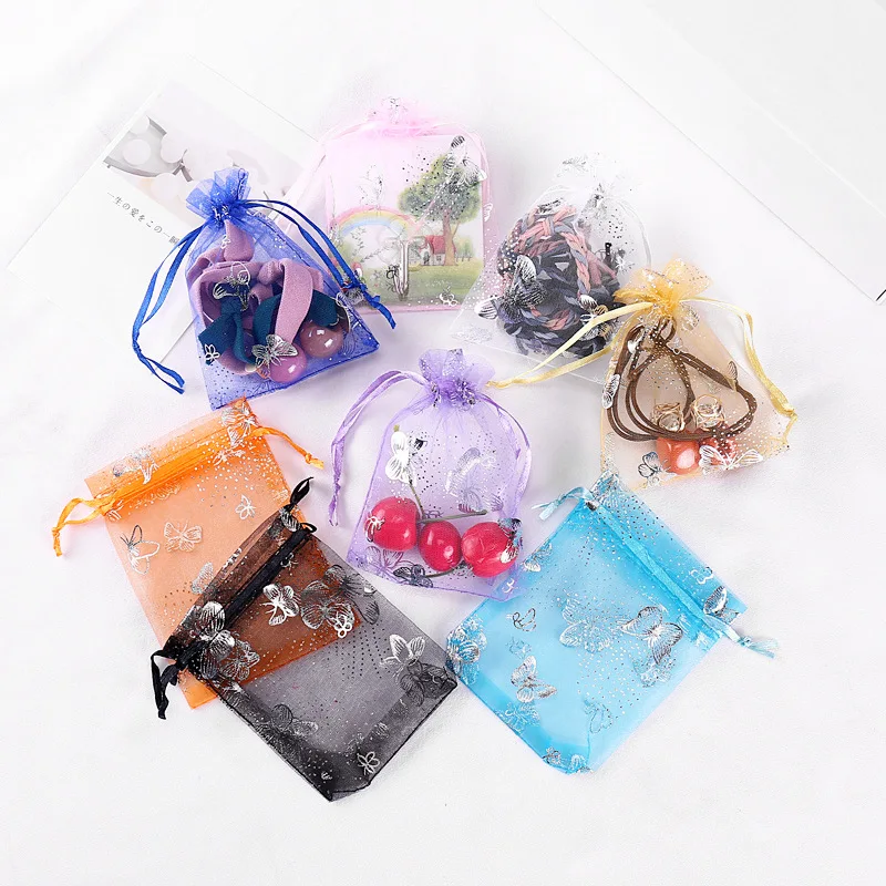 Wholesale In Stock 9x12cm Organza Bag Drawstring Sheer Butterfly Print ...