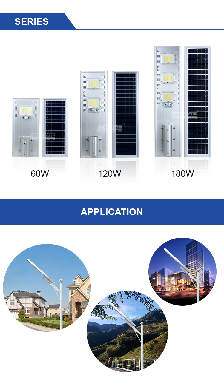 ALLTOP High power aluminum housing IP66 60w 120w 180w all in one solar led streetlight