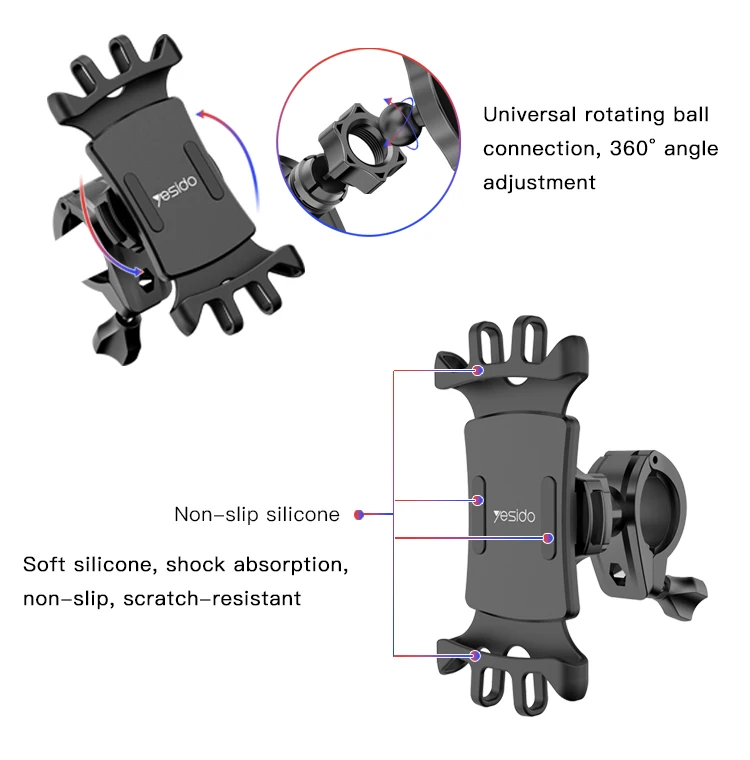 Yesido 360 Angle Adjustable Silicone Mobile Phone Bicycle Holder Universal Bike Mount Phone