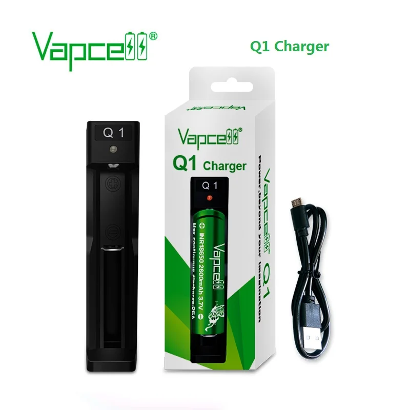 Vapcell Q1 0.6A 1 slot single Charger USB cable for 18650 li lon rechargeable battery charger