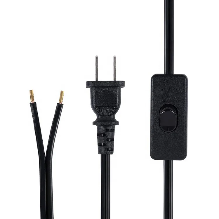 US Polarized 2 Prong Plug Lamp Power Cord with On/Off Switch, Black Lamp Wire with Molded Plug, 6 Feet Lamp Cord Set